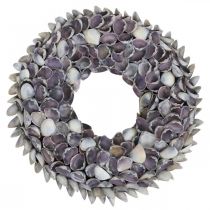 Schelpenkrans, violette chippy natuurlijke schelpen, ring gemaakt van schelpen Ø25cm