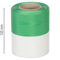 Artikel Moiré kranslint 125 mm x 25 m in groen en wit, geweven taftlint, nationaal lint, decoratief lint