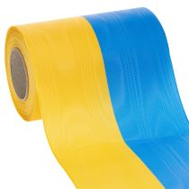 Artikel Moiré kranslinten van 150 mm in blauw en geel - hoogwaardig rouw- en decoratielint, voor feestelijke gelegenheden, striklint