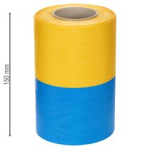 Artikel Moiré kranslinten van 150 mm in blauw en geel - hoogwaardig rouw- en decoratielint, voor feestelijke gelegenheden, striklint