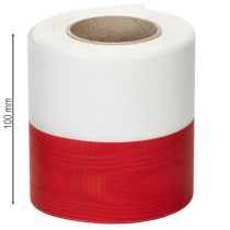 Artikel Moiré wit-rode kranslinten 100 mm