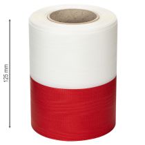Artikel Wit en rood moiré kranslint, 125 mm - rouwlint, decoratief lint, striklint, feestlint, rol van 25 m