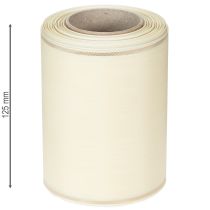 Artikel Crèmekleurig kranslint met gouden rand, supersatijn, 125 mm breed, 25 m lang - Waterdicht, ideaal voor computerbedrukking en milieuvriendelijk.