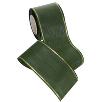 Artikel Donkergroen kranslint met gouden rand, 75 mm breed, 25 m lang - Ideaal voor rouwlinten en bloemstukken.