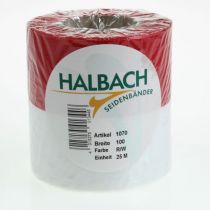 Artikel Moiré wit-rode kranslinten 100 mm