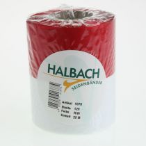 Artikel Wit en rood moiré kranslint, 125 mm - rouwlint, decoratief lint, striklint, feestlint, rol van 25 m