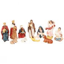Artikel Kerststalfiguren set 11 kleurrijke figuren met de hand beschilderd 3,5-9,5 cm