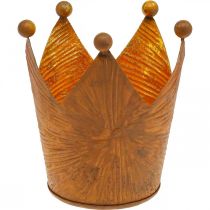 Artikel Theelichthouder kroon roest goud look metaal decoratie H11cm