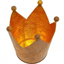 Artikel Theelichthouder kroon roest goud look metaal decoratie H11cm