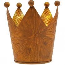 Artikel Waxinelichthouder kroon roest goud look metaal decoratie H10cm