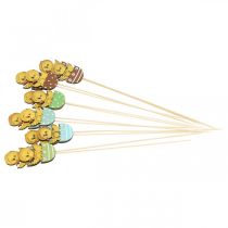 Artikel Paasdecoratie kuiken in ei houten decoratiefiguur op stok Pasen 7cm 12 st