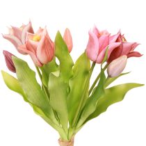 Artikel Kunstbloemen Kroon Tulpen Paars Roze 7 stuks in bos 34cm