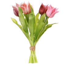 Artikel Kunstbloemen Kroon Tulpen Paars Roze 7 stuks in bos 34cm
