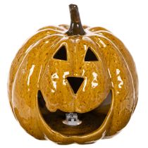 Artikel Keramische pompoen met gezicht, LED-decoratie, Halloween, 19 cm