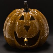 Artikel Keramische pompoen met gezicht, LED-decoratie, Halloween, 19 cm