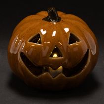 Artikel Keramische pompoen met LED-verlichting, Halloween-decoratie, klein, 10 cm