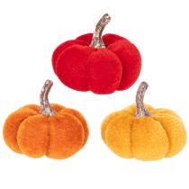 Artikel Decoratieve pompoenenset van fluweel in drie kleuren, mini-pompoenen van 5 cm, 12 stuks