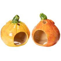 Artikel Decoratieve pompoenfiguur en theelichthouder, grappig gezichtje, herfstdecoratie, 12 cm, 2 stuks