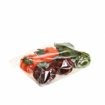 Artikel Minipompoen geflockt oranje, groen, rood Ø9cm 6 st