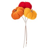 Artikel Decoratieve pompoen op draad, herfstdecoratie, fluweel, driekleurige set, 8 cm, 9 stuks