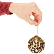 Artikel Kerstbal met luipaardprint en gouden glitter, 7 cm, 3 stuks