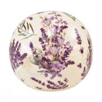 Keramieken bol met lavendelmotief keramiek decoratie paars crème 12cm