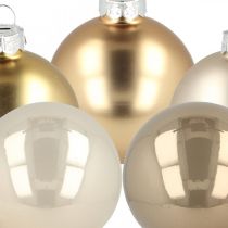 Kerstballen metallic en crème Ø6cm H6.5cm echt glas 24st