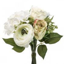 Kunstbloemen deco boeket rozen ranonkel hortensia H23cm