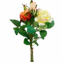 Kunstbloemen, boeket rozen, tafeldecoraties, zijden bloemen, kunstrozen geeloranje