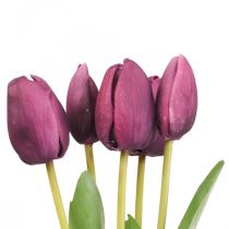 Kunstbloemen tulp paars, lentebloem 48cm bundel van 5