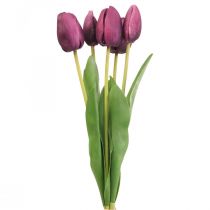 Kunstbloemen tulp paars, lentebloem 48cm bundel van 5