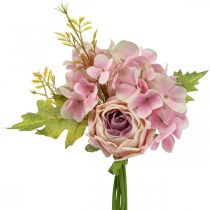 Kunstboeket, hortensiaboeket met rozen roze 32cm