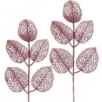 Kunstplanten, deco bladeren, kunsttak roze glitter L36cm 10st