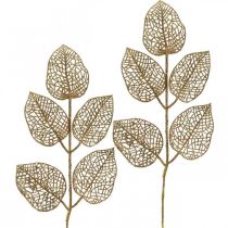 Kunstplanten, takdecoratie, deco blad gouden glitter L36cm 10st