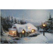LED foto kerst winterlandschap met huis LED mural 58x38cm