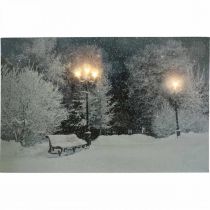 LED afbeelding kerst winterlandschap met parkbank LED muurschildering 58x38cm