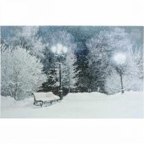 LED afbeelding kerst winterlandschap met parkbank LED muurschildering 58x38cm