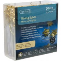 Artikel LED lichtketting sterren micro LED timer binnen goud 1.90m