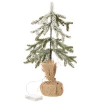 Artikel Kunstplant met sneeuw, LED-kerstboom in een jutezak, werkt op batterijen, voor gebruik binnenshuis, 50 cm
