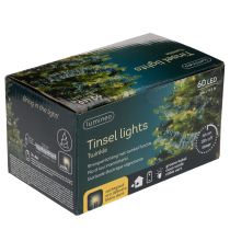 Artikel Kerstslinger van lametta met 60 ledlampjes en timer, voor buiten, 3 meter