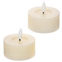 Artikel LED-theelichtje, warm wit, flikkerend effect en timer, van echt wax, werkt op batterijen, 7 cm, 2 stuks