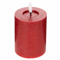 Artikel LED-zuilkaars van echte was in rood met timer en warm wit licht, 12 cm