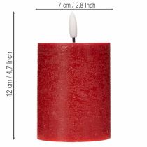 Artikel LED-zuilkaars van echte was in rood met timer en warm wit licht, 12 cm