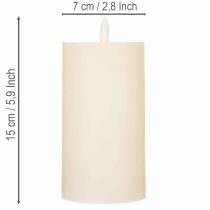 Artikel LED-zuilkaars van echte was in wit met timerfunctie, warm wit, 15 cm