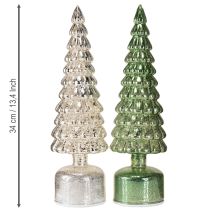 Artikel LED kerstboom draaiend groen zilver H34cm 2 stuks
