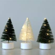 Artikel LED kerstboom groen/wit 10cm 3st