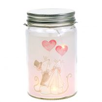 LED lantaarn glas bruid en bruidegom Ø8cm H14cm