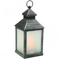 LED Lantaarn met Timer Deco Lantaarn Vintage Zilver H23cm