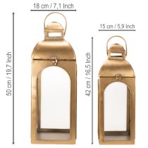 Artikel Lantaarn van metaal, glas, messinglook, H50cm, set van 2