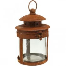 Artikel Metalen lantaarn met patina, zomerdecoratie, lantaarn gemaakt van metaal roest H18cm Ø10cm